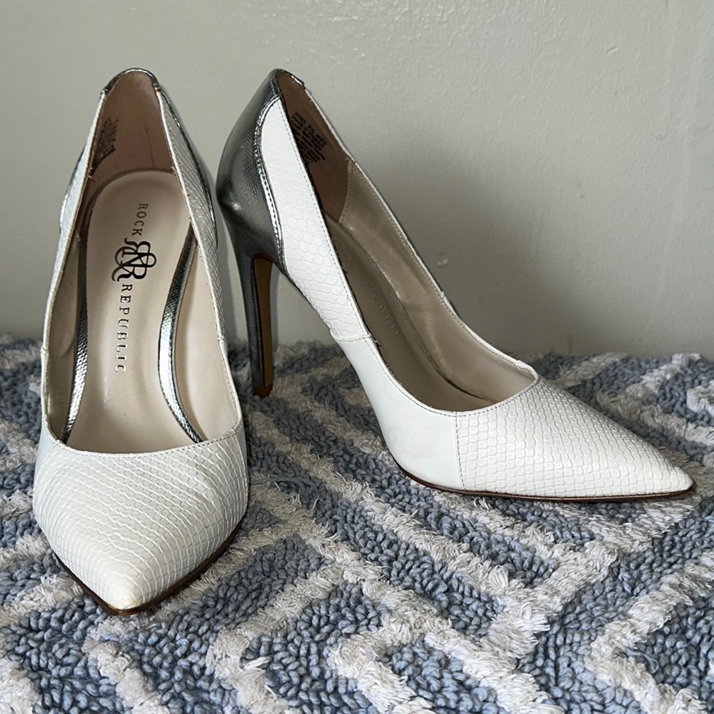 Very comfortable white and silver heels.